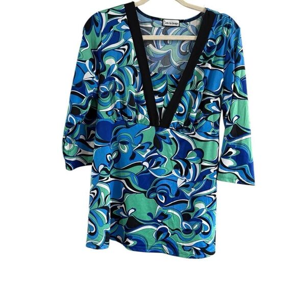 Belly By Design Size 3X Green and Blue Blouse - Picture 7 of 8